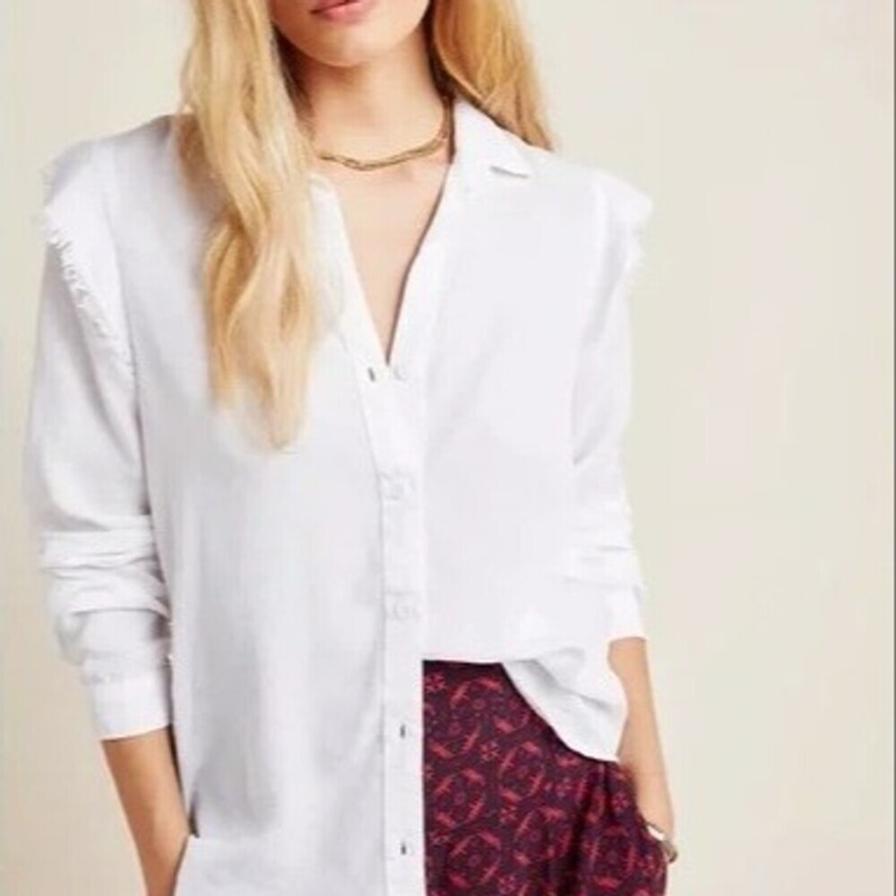 Cloth & Stone Anthropologie Blouse with Ruffled Details White Size Medium